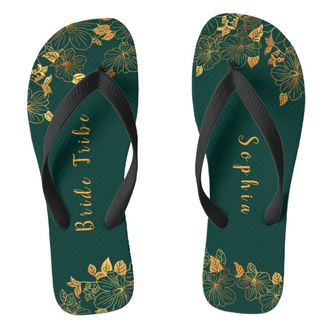 Elegante Bride Stamm Emerald Green & Gold Foliage Flip Flops (Fußbett)