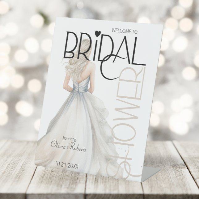 Elegante Bride Wedding Gown Brautparty Willkommen Sockelschild (Von Creator hochgeladen)