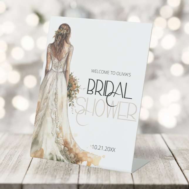 Elegante Bride Wedding Gown Brautparty Willkommen Sockelschild (Von Creator hochgeladen)