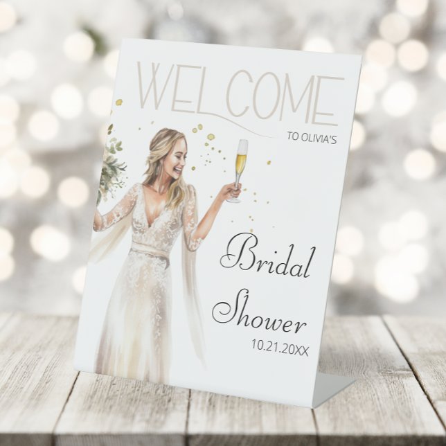 Elegante Bride Wedding Gown Brautparty Willkommen Sockelschild (Von Creator hochgeladen)