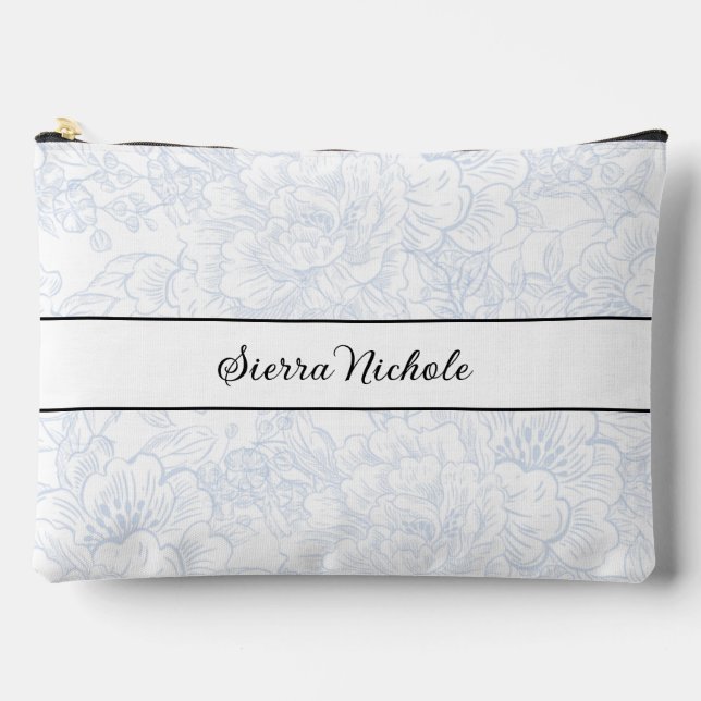 Elegante Bridesmaid Chinoiserie Blaue Peony Zubehörtasche (Vorderseite)