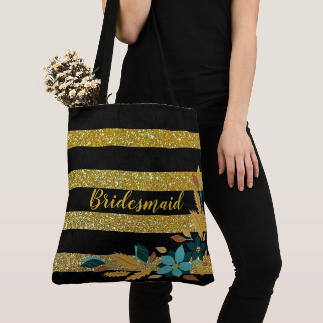 Elegante Bridesmaid Rote Flora Goldene Streifen Tasche (Von Nahem)