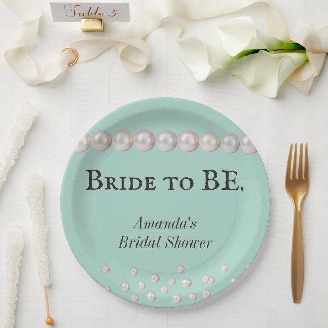 Elegante Bridge to BE Aquamarin Blue Pearl Brautpa Pappteller (Hochzeit)