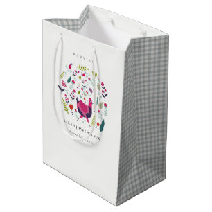 Elegante Bright Folk Farm Floral Birdie Taufe Mittlere Geschenktüte