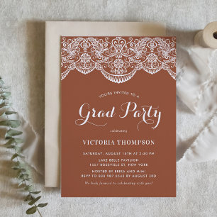 Elegante Brocade Lace Terracotta Graduation Party Einladung