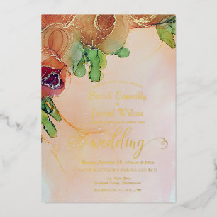 Elegante Bronze-Blumen-Hochzeit Gold Folieneinladung