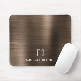 Elegante Bronze Brown Metallic Monogram Name Mousepad