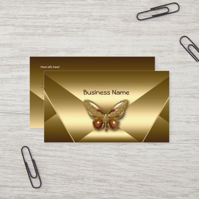 Elegante Bronze Gold Butterfly Jewel Business Card Visitenkarte (Vorderseite/Rückseite Beispiel)