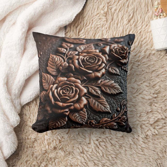 Elegante Bronze-Rose auf kompliziertem Leder Kissen (Decke)