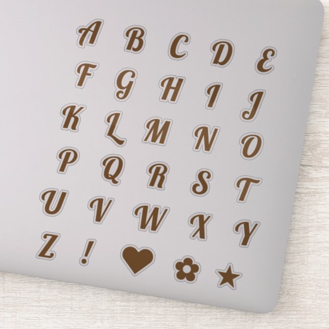 Elegante Bronze Script Hauptstadt Letters Alphabet Aufkleber (Detail)