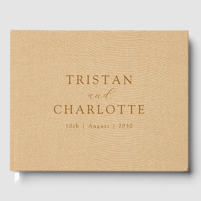 Elegante Bronze Typografie Cream Brown Imitats Lin Gästebuch (Vorderseite)
