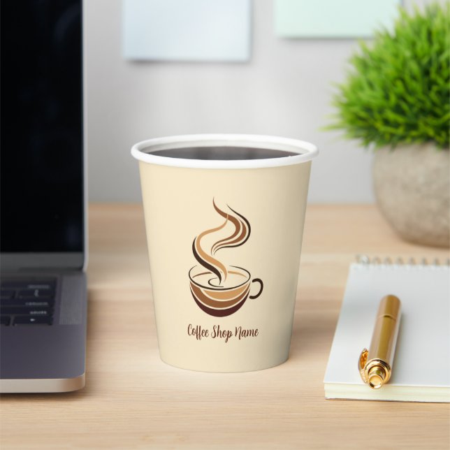 Elegante Brown Coffee Espresso Business Logo Shop Pappbecher (InSitu)