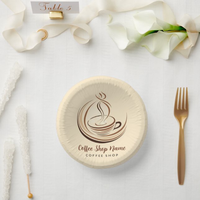 Elegante Brown Coffee Espresso Business Logo Shop Pappteller (Hochzeit)