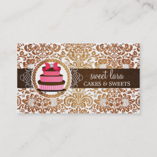 Elegante Brown-Damast-Rosa-Kuchen-Diamant-Bäckere Visitenkarte