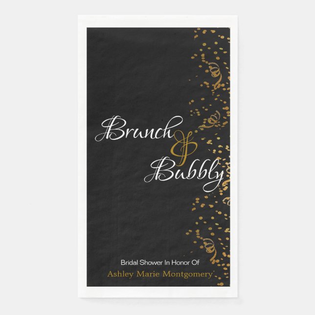 Elegante Brunch Bubbly Brautparty Gold Confetti Serviette (Vorderseite)