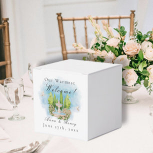 Elegante Brunnen Blume Hochzeitstauben Willkommen Geschenkschachtel