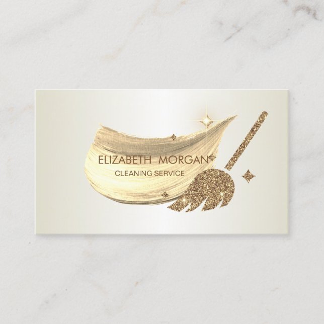 Elegante Brush Stroke Glitzer Broom Visitenkarte (Vorderseite)