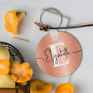 Elegante Brushed Peach Fuzz Metal Girly Mit Monogr Schlüsselanhänger