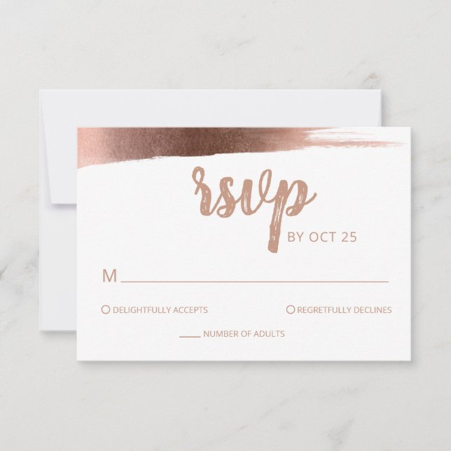 Elegante Brushed Rose Gold Einfache Moderne Hochze RSVP Karte (Vorderseite)
