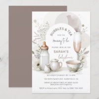 Elegante Bubbles & Tea Baby Dusche Einladung