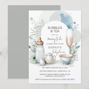 Elegante Bubbles und Tea Baby Shower Green Einladung