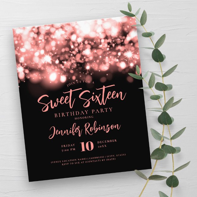 Elegante Budget Rose Gold Sparkle Sweet 16 Einladu Flyer (Elegant Budget Rose Gold Sparkle Sweet 16 Invite Flyer)