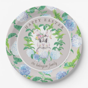 Elegante Bunny Floral Wreath Osterfamilie Pappteller