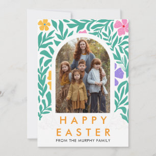 Elegante bunte Blumenbogen-Oster-Familienfoto Feiertagskarte