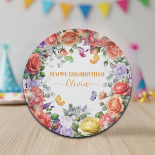 Elegante bunte Blumenparty zum 12. Geburtstag Pappteller