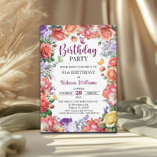Elegante bunte florale 61. Geburtstagsfeier Einladung