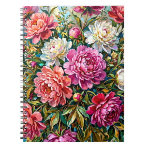 Elegante bunte gemalte Pfingstrosenblumen Notizblock
