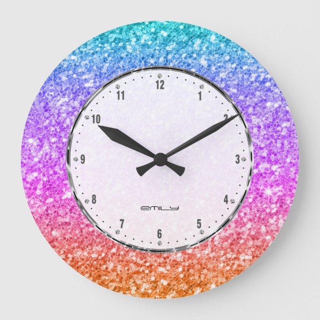 Elegante bunte Glitzer-Beschaffenheit Große Wanduhr (Vorderseite)