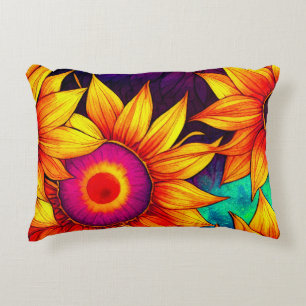 Elegante bunte Sonnenblume Flower Power Kunstwerk  Dekokissen