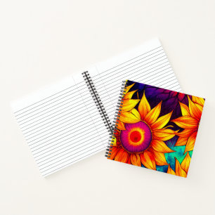 Elegante bunte Sonnenblume Flower Power Kunstwerk  Notizbuch