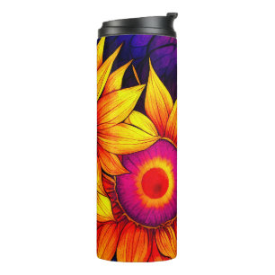 Elegante bunte Sonnenblume Flower Power Kunstwerk Thermosbecher