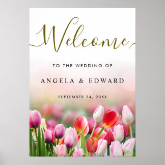Elegante bunte Tulpen-Blumen Hochzeit Willkommen Poster