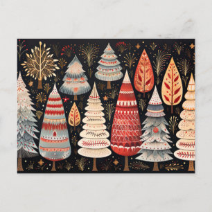 Elegante bunte Weihnachtsbäume Nordic Stil Postkarte
