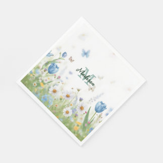 Elegante bunte Wildblumen-Blau-Schmetterling Serviette