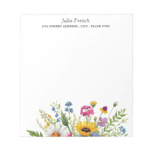 Elegante bunte Wildblumen-Blumenmuster-Personalisi Notizblock
