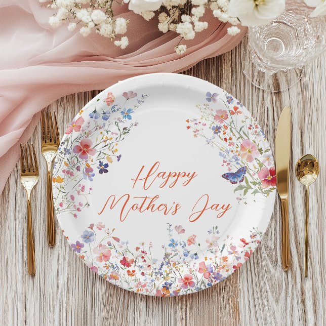 Elegante bunte Wildblumen Frohen Muttertag Pappteller (Colorful wildflower Happy Mother's Day Paper plate)