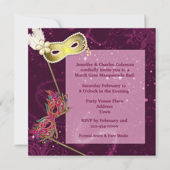 Elegante Burgund Custom Masquerade Ball Einladung (Vorderseite)
