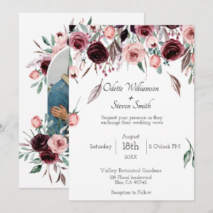 Elegante Burgund-Foto-Hochzeit Einladung