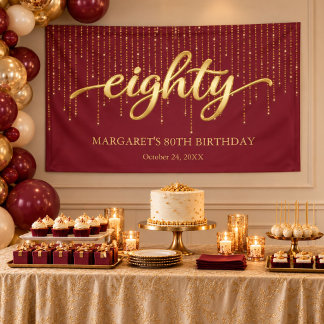 Elegante Burgund & Gold 80. Geburtstagsfeier Banner