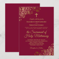 Elegante Burgund & Gold Moderne katholische Hochze