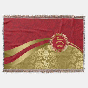Elegante Burgund & Gold Vintage Blumen Damast 2 Decke