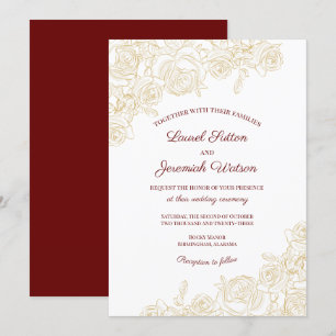 Elegante Burgund & Golden Rose Einladung Hochzeit