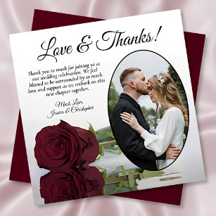 Elegante Burgund Rose Oval Foto Hochzeit Dankeskarte