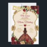 Elegante Burgund Rose Princess Gold Quinceañera Einladung<br><div class="desc">Elegante Burgunder Rose Prinzessin Gold Quinceañera Einladung Mis Quince 15 Anos,  16. Geburtstag Schmetterling.</div>