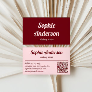 Elegante Burgund & Rosé QR Code Visitenkarte