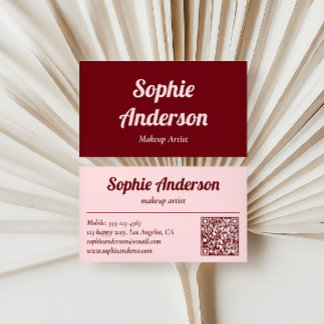 Elegante Burgund & Rosé QR Code Visitenkarte
